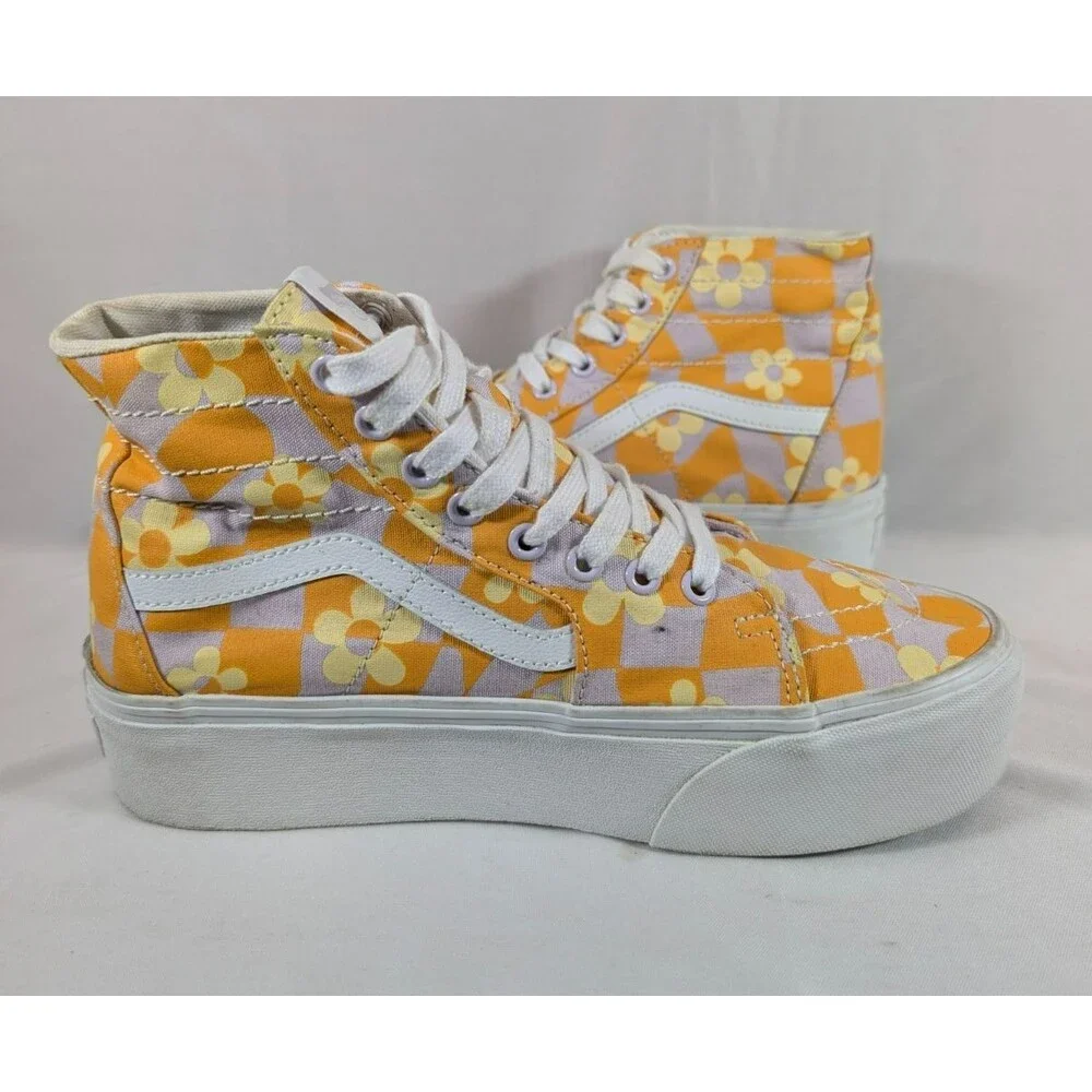 Vans Sk8-Hi Tapered Stackform Womens 9 Purple Orange Floral Checkerboard